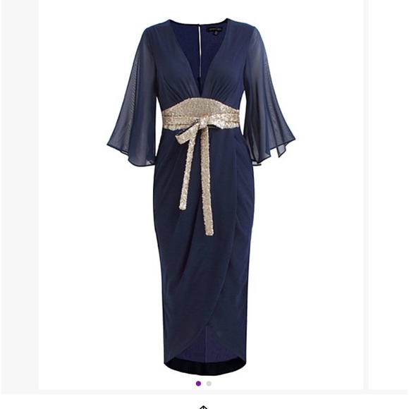Navy dress with wide gold belting - Picture 1 of 12